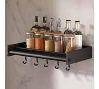 Étagère à épices suspendue, organiseur mural for épices de cuisine, organiseur d'assaisonnement avec crochets et porte-essuie-tout, épices for boîtes de conserve(Black,30Cm)