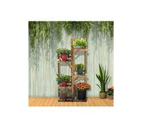 Outsunny Étagère à Fleurs en Bois Supports de Pots Porte Plante Bois 5 tablettes Ornement Petites barrières 60 x 30x 130cm Bois de Sapin traité carbonisation pour Intérieur Jardin Terrasse Balcon