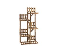Etagère à fleurs en bois - porte plante bois 6 tablettes - dim. 98L x 28l x 96,5H cm - bois de sapin traité carbonisation