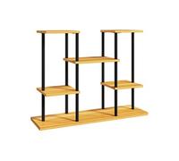 Outsunny Support plantes intérieur, étagère plante à 6 niveaux, cadre en acier base en bois massif, porte plante pour salon, balcon, jardin, bois naturel