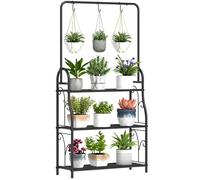 Étagère à fleurs - Outsunny - 3 niveaux - avec tige de suspension et 3 crochets - pour l'intérieur et l'extérieur - en métal - noir