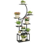 Outsunny Étagère à fleurs en métal à 8 niveaux, étagère à plantes en forme de S 158,5 cm, support de plantes, intérieur et extérieur, pour jardin, balcon, terrasse ou coin du salon, noir