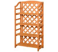 Etagère à fleurs pliable - 4 étagères à lattes réglables - pan arrière treillis - bois sapin pré-huilé