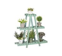 Étagère À Fleurs Pyramidale En Bois - Porte Plante Bois 3 Étagères - Dim. 76l X 26l X 76h Cm - Sapin Vert D'eau Vert
