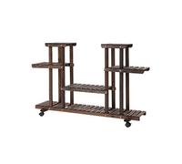 Etagère à fleurs support de plantes 4 niveaux roulettes bois sapin carbonisé