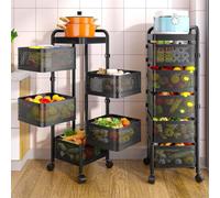 Étagère à légumes rotative à 5 niveaux sur roulettes - Chariot de rangement amovible pour fruits et légumes - Économie d'espace - Pour coin de maison et efficacité de la cuisine