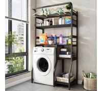 Étagère à linge multifonction en métal à 5 niveaux avec porte-vêtements mobile pour lave-linge et sèche-linge, peu encombrant pour buanderie, design robuste pour un rangement optimal