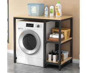Étagère à linge Work & Sto à 3 niveaux pour économiser de l'espace avec étagère latérale, support polyvalent pour machine à laver (noyer clair)