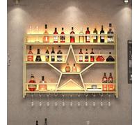 Étagère à liqueur simple pour la maison pour le mur avec support de verre à vin, casier à vin en métal amélioré fixé au mur avec lumière LED, étagère de présentation de bar à liqueur à 3 niveaux en fe