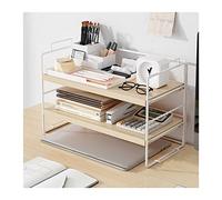 Étagère à livres 2-Tiers Simple Boîtier de bureau avec protection de garde-corps Bureau Bureau Rack Petit Bureau en fer Organisateur for stocker des livres, des fichiers, des fournitures de bureau Éta