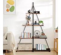 Étagère à livres à 4 niveaux avec structure en forme de voilier en forme de A, bibliothèque industrielle autoportante pour chambre à coucher, salon, salle de bain, bureau à domicile, balcon