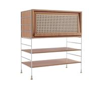 Étagère à livres Bibliothèque sur pied avec pieds en acier inoxydable, support de rangement en bois avec portes d'armoire en rotin, for livres de bureau, étagère d'organisation Étagère de rangement po