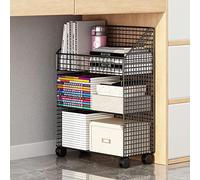 Étagère à Livres, Chariot de bibliothèque à roulettes à 3 Niveaux en métal avec Roues verrouillables, Chariot Utilitaire de Rangement de bibliothèque élégant et Moderne pour la Maison