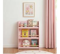 [en.casa] Étagère à Livres Virer 78 x 60 x 18 cm Bibliothèque sur 3 Niveaux avec Compartiments Ouverts et Barres Intégrés pour Livres Cahiers Chambre d'enfants MDF Bois de Pin Rose