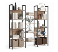 Étagère à livres Relaxdays Industrial, 14 étagères, bois et métal, meuble salon ou bureau, HBT 166 x 158 x 24 cm, clair.