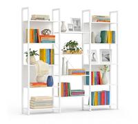 Étagère à Livres Relaxdays Industrial, 14 étagères, Bois et métal, Salon et Bureau H x L x P : 166 x 158 x 24 cm, Blanc