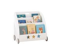 Étagère à Livres Relaxdays pour Enfants, L x H x P : 57 x 62 x 42 cm, roulante, 3 Compartiments pour Livres et Jouets.