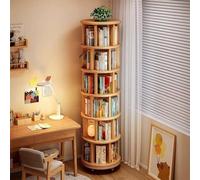 Étagère à Livres Rotative en Bois Massif, Tour à 6 Niveaux Rotative à 360° avec roulettes, for Salon, Chambre, Bureau, Balcon, Salle de Classe, Bibliothèque