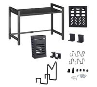 Étagère à micro-ondes peu encombrante avec crochets - Barre de rangement de cuisine portable pour four et ustensiles de cuisine - Cadre en acier au carbone solide