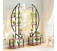 Étagère à Plantes 6 Niveaux 176 cm avec Lampes de Croissance - Support Demi-Lune Métal Noir à Roulettes Verrouillables - 18 Pots Max - Plateaux Bois Imperméables & Sécurisé Enfants/Animaux