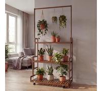 Étagère À Plantes En Bambou Hwc-Q33, Étagère En Escalier Pour Fleurs, Tige Avec 3 Tablettes Et Roulettes, 175 X 93 X 38 Cm Marron Marron