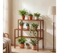 Étagère À Plantes En Bambou Hwc-Q34, Étagère En Escalier Pour Fleurs, 2 Tablettes, 100 X 90 X 50 Cm Marron Marron