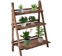 Étagère à plantes forme pyramidale échelle pliante avec 3 étagères - dim. 80L x 37l x 93H cm - bois sapin traité carbonisation G