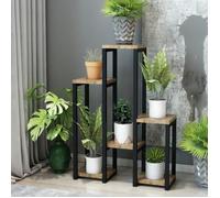 [en.casa] Étagère à Plantes à 6 Niveaux Support Cache-Pots Fleurs Herbes Surface de Stockage Meuble de Rangement Métal Panneau de Particules 79 x 56 x 20 cm Noir Effet Bois