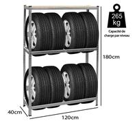 Étagère à pneus 3 niveaux max. 795kg Support pour 8 roues Stockage rangement garage 180x120x40cm Rayonnage porte-pneus