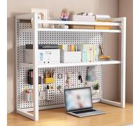 Etagère à Poser sur Bureau en Panneau Perforé, Etagère Bibliothèque Espace-Économisant et Adaptée aux Moniteurs d'Ordinateur, for Le Bureau la Maison et Le Dortoir(White,125 * 37.5 * 100)