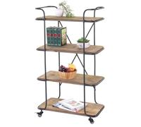 Étagère à roulettes HWC-D97, Étagère Chariot à roulettes Étagère à livres Étagère métallique à roulettes, 4 niveaux Sapin Bois 116x637x34cm