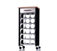Étagère à roulettes porte bouteilles BACUS, capacité 18 bouteilles, Noir-Orme Don Hierro