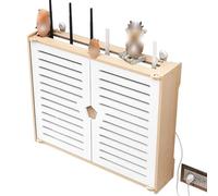 Étagère à routeur en bois à 2 couches avec porte d'armoire - Boîte de rangement murale WiFi pour décodeur TV, multiprise décorative et gestion des câbles Dimensions : 47 x 10 x 38 cm