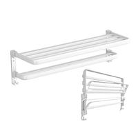 Étagère à Serviettes Murale,Cintre de Rangement pour Serviettes Double Couche sans Perforation - Rangement et Organisation de Salle de Bain en Aluminium pour Gants de Toilette, Boules de Bain et