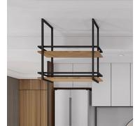 Étagère à suspendre pour vin et plantes - 60-150 cm Étagère de rangement décorative de cuisine, support flottant en bois et métal, support de pot et de poêle en fer, support élégant pour bar et vin