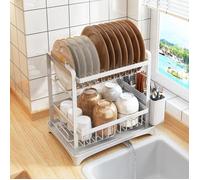 Étagère à vaisselle 2 étages en inox - SUPFINE - Égouttoir creusé - Grande capacité et multifonctionnalité