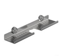 Étagère à ventouse sans perçage pour robinet de salle de bain ou de cuisine résistante à l'eau avec rainure en U avec drainage, rangement polyvalent avec crochets latéraux, gris, 50 x 10 x 10 cm