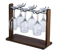 Étagère à verres à vin de table en fil de fer noir mat, égouttoir à verres à vin de comptoir, étagère à vin inversée en bois for verres à pied
