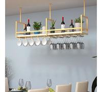 Étagère à verres à vin suspendue au plafond, étagères flottantes murales noires/blanches/dorées, pour bars, cuisines, étagère industrielles 2 en 1 pour bouteilles suspendues(Gold,100x30x60cm)