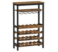 SONGMICS Étagère à Vin 24 Bouteilles, Meuble Rangement avec 5 Rangées Porte-Verres, pour Cuisine, Bar, Salle à Manger, Cave, Marron Rustique et Noir KWR028B01