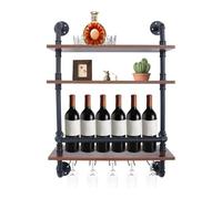 Étagère À Vin À Trois Niveaux en Tuyaux Industriels, Support Mural pour Verres À Vin avec Porte-Verres À Pied, Étagère De Bar Flottante Au Style Rustique.,61 * 20 * 89cm