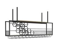 Étagère À Vin,Casier À Vin au Plafond avec Support pour Verres Et Étagère,2 Niveaux Porte-Bouteilles de Vin Suspendu,Casier À Vin Suspendu au Plafond pour Bar,Cuisine(Size:120x30x40cm,Color:noir)