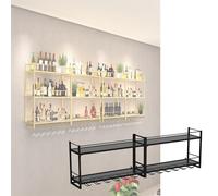 Étagère à vin Étagères de Bar murales avec Support de Verre à vin Suspendu Étagère d’Affichage de Bouteilles d’Alcool avec lumière LED Étagères de Bar flottantes Armoire Murale de Cuisine po