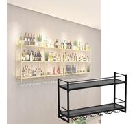 Étagère à vin Étagères de Bar murales avec Support de Verre à vin Suspendu Étagère d’Affichage de Bouteille d’Alcool avec lumière LED Étagères de Bar flottantes Armoire Murale de Cuisine pou