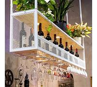 Étagère à vin industrielle à suspendre - Support mural pour bouteille de vin - 2 couches - Porte-gobelet - Décoration de bar et restaurant - Vie intéressante