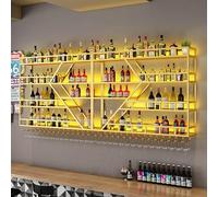 Étagère à vin industrielle en fer à 2/3 niveaux - Étagère murale à LED - Facile à installer - Porte-vin en métal pour cuisine et bar - Rangement multifonction en verre doré