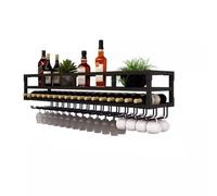 Étagère à Vin LED Murale Moderne Métal Suspendu Bouteille de Vin et Support de Verre Bar Étagère Flottante pour la Maison Cuisine Bar Restaurant Décoration (Color : Black, Size : 60x25x27cm)