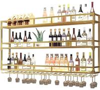 Étagère à vin moderne en métal à 3 niveaux Montage mural Lumière LED et support de verre à vin, Étagère flottante de bar, étagères à bouteilles de vin pour la cuisine de bar secrète (Dimensions : 80 x