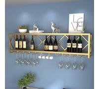Étagère à vin monté sur Mur Industriel Rustique avec Grille de Rangement en Fer idéal pour la Cuisine et Le café dans Le Bar à la Maison Comprend Un Porte-Bouteille en Verre à vin Suspendu et des