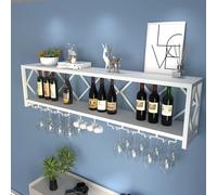 Étagère à vin monté sur Mur Industriel Rustique avec Grille de Rangement en Fer idéal pour la Cuisine et Le café dans Le Bar à la Maison Comprend Un Porte-Bouteille en Verre à vin Suspendu et des